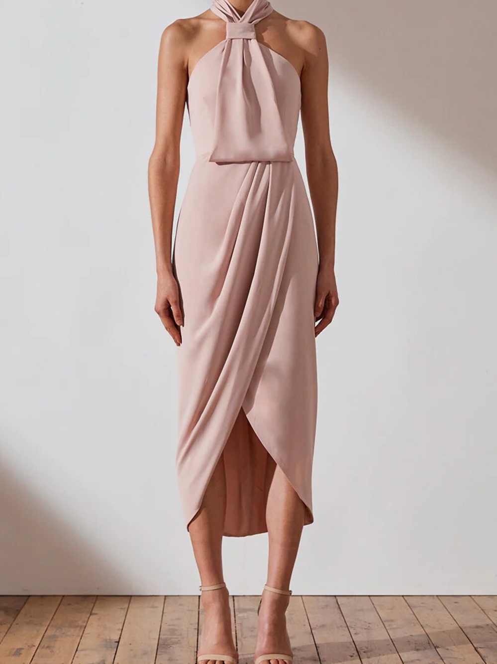 Shona Joy Halter Draped Midi Dress - Blush